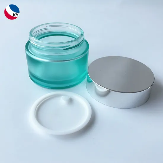 50ml 반투명 투명 파란색 유리 크림 용기(실버 캡 포함) 50g 빈 화장품 유리 용기